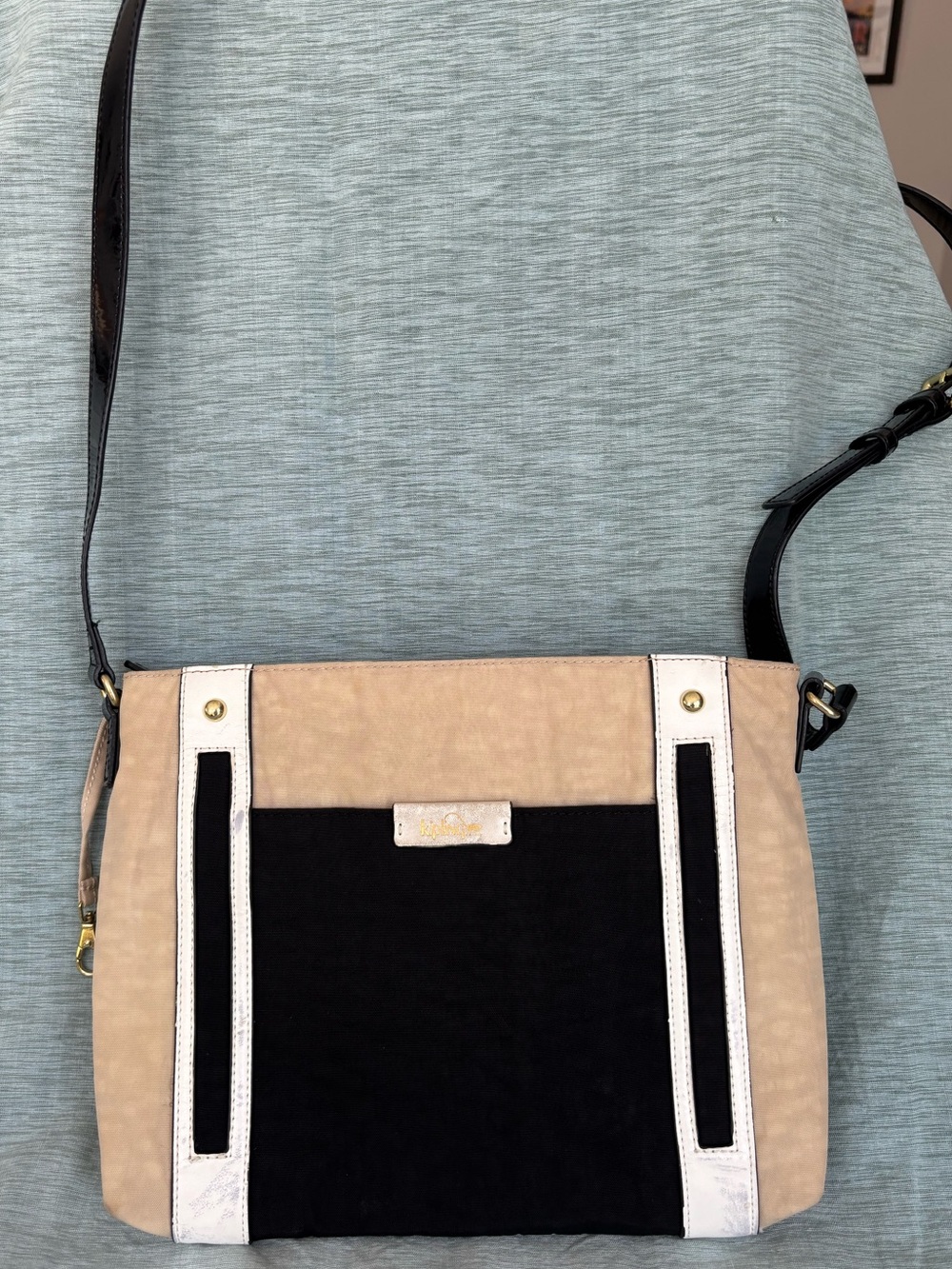 Kipling Abbey Crossbody Handbag Cream Beige Black Mix